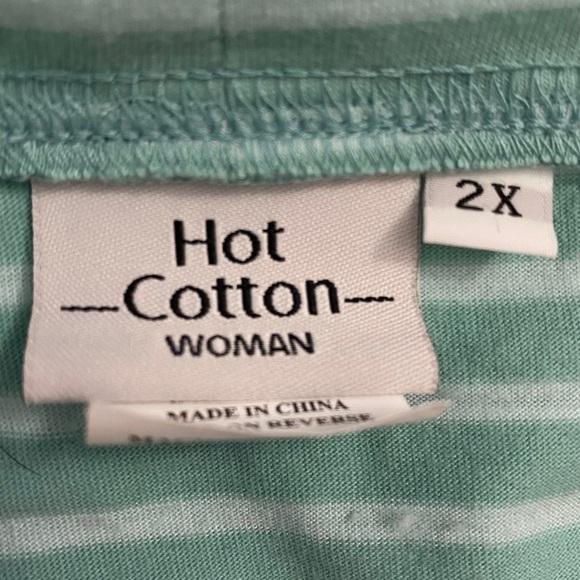 Hot Cotton Woman Mint Green Striped 3/4 Sleeve Tee Shirt Plus Size 2X - Picture 3 of 16